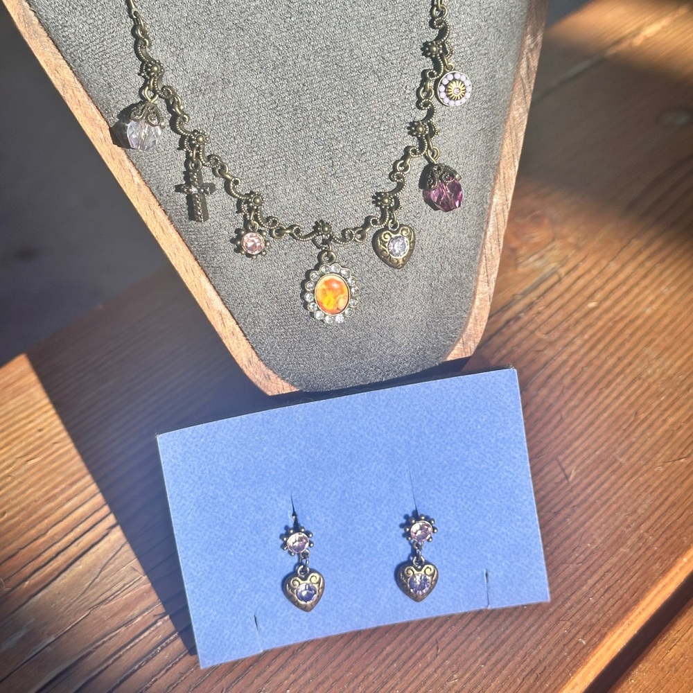 90’s Vintage Bronze Victorian-style Necklace & Pierced Earring Set